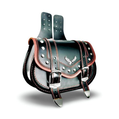 Leather Saddlebags - 9L PREMIUM RED TRIM | EAGLE BADGE